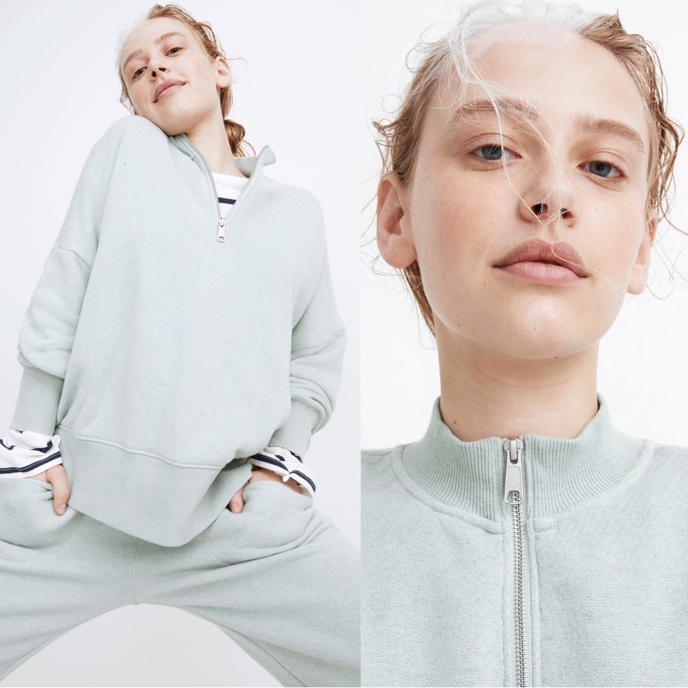 Madewell • MWL Airyterry Half-Zip Tunic Sweatshirt pullover aqua mint green